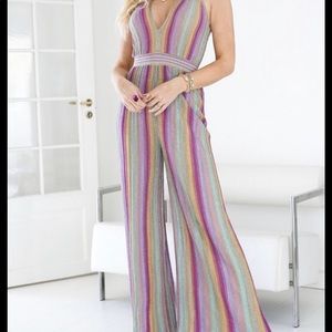 Worn once M Missoni metallic striped crochet knit jumpsuit size 42IT